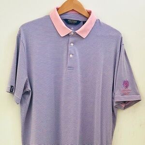 Polo Golf Ralph Lauren Performance Polo Mens Large Trump National Logo Blue/Pink